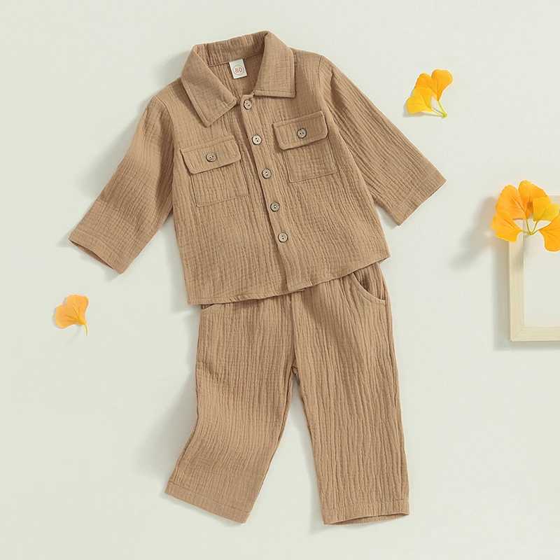 Clothing Sets 2023-06-25 Lioraitiin 0-4Years Baby Boy 2Pcs Fall Outfits Long Sleeve Button Down Lapel Shirt Solid Long Pants Set