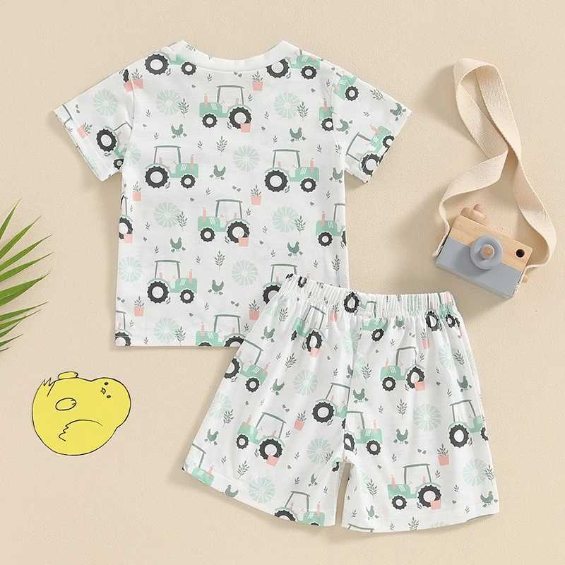 Clothing Sets 2024-03-21 Lioraitiin 0-3Y Toddler Baby Boy Summer Outfits Short Sleeve Farm Print Tops + Shorts Set Clothing