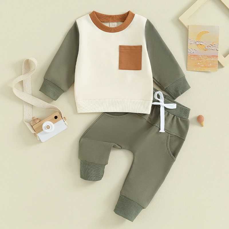 Clothing Sets Baby Boys Clothing Sets Children Sweatshirt Kids Clothes Baby Contrast Color Long Sleeve Pullover Tops+ Pant Suits 2pcs