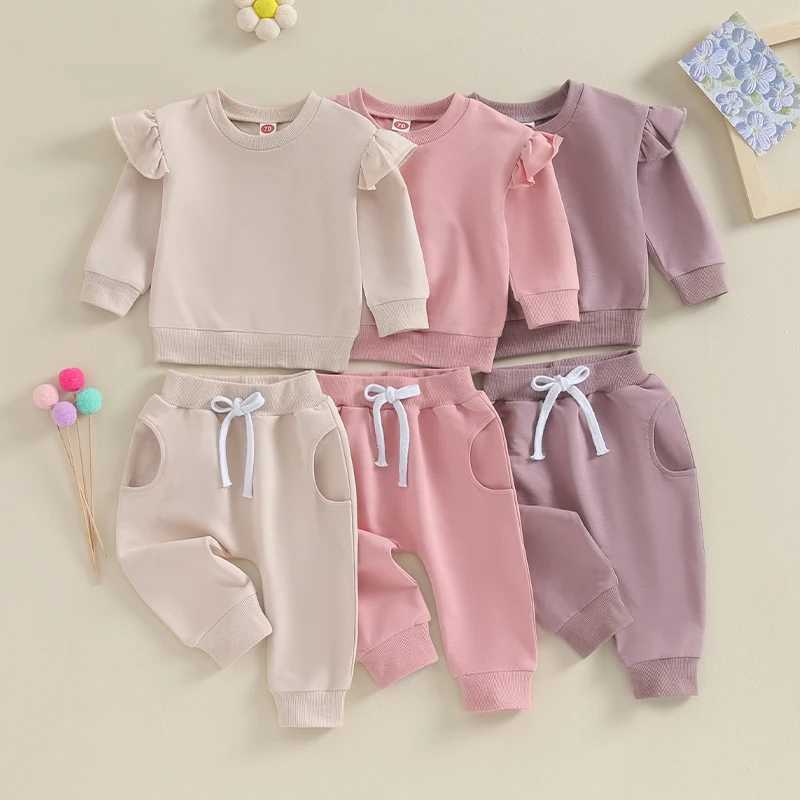 Clothing Sets 2023-09-07 Lioraitiin 0-24M Baby Boys Girl Solid Outfit Long Sleeve Crewneck Oversized Sweatshirt Pants Set Fall Winter Clothes