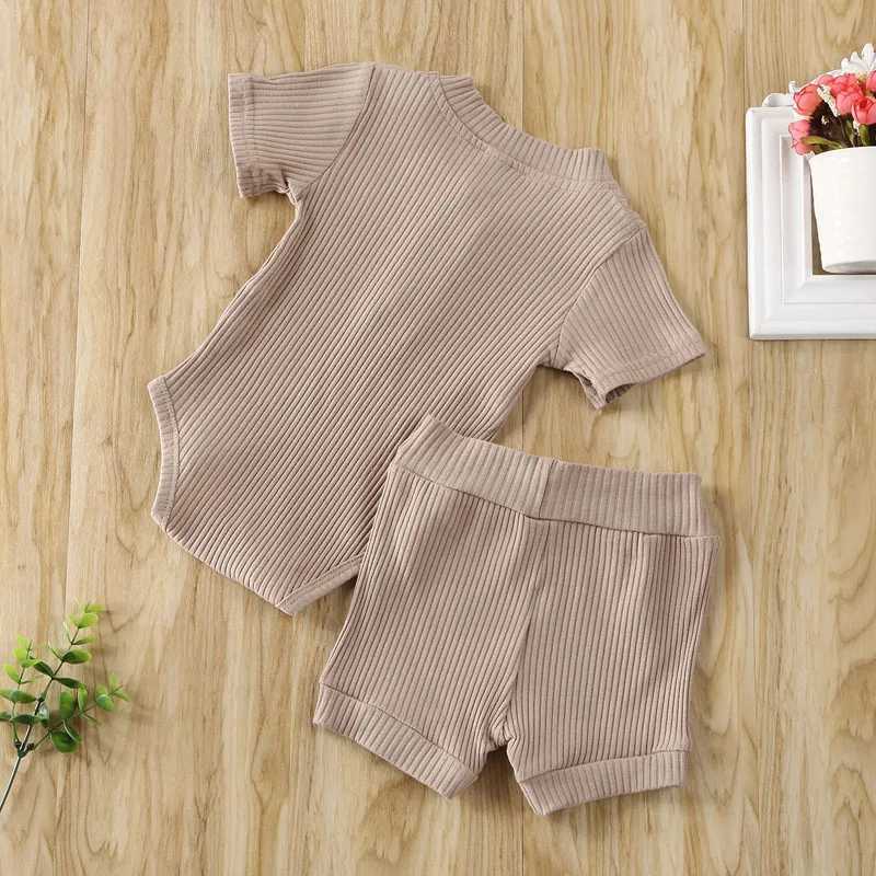 Clothing Sets Pydcoco US Stock 0-24M 2PCS 3 Colors Kid Baby Boy Girl Clothes Set Knitting Short Sleeve Bodysuit Shorts Outfits Summer Set