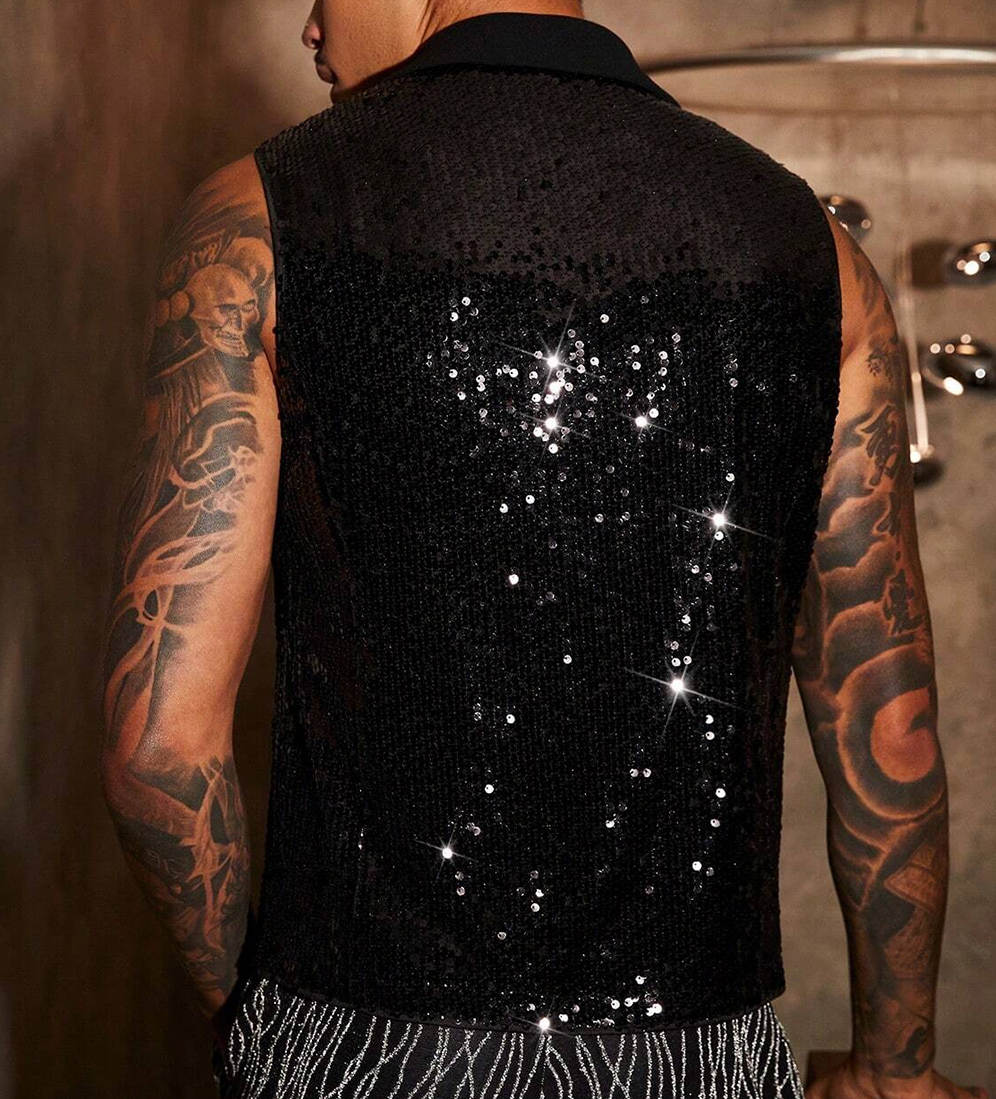Men's Vests Sparkly Formal Suit Vest for Men Handkerchief Cufflinks Wedding Party Formal Groomsman Sequins Tuxedo Waistcoat