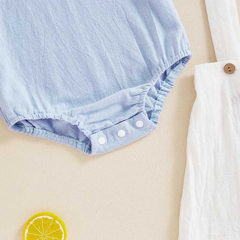 Clothing Sets Baby Boys Outfits Toddler Clothing Solid Color Doll Collar Short Sleeve Rompers Suspender Shorts 2Pcs Gentleman Clothes Set