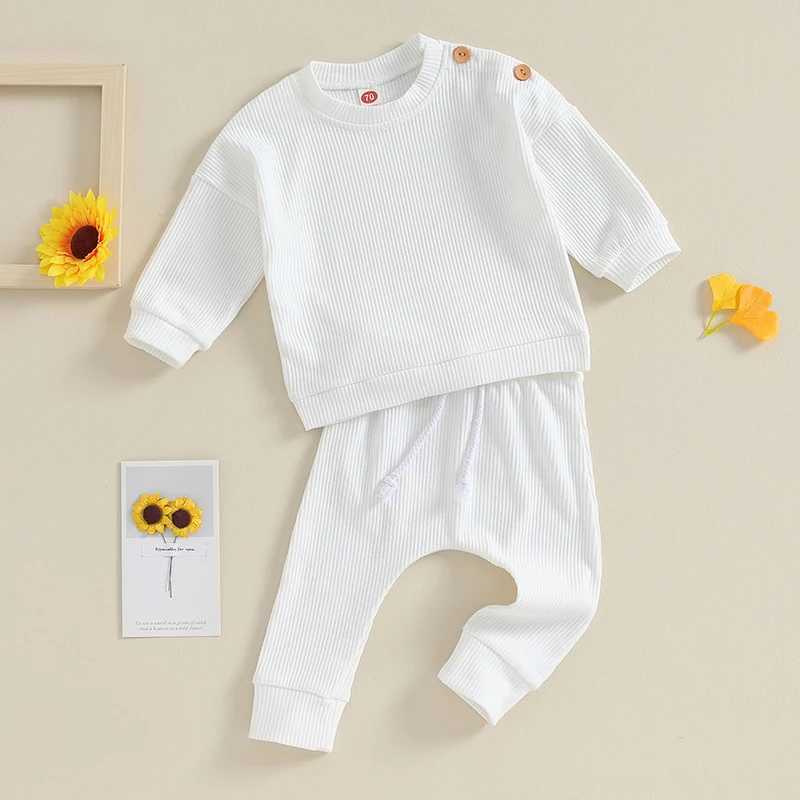 Clothing Sets 2023-09-04 Lioraitiin 0-24M Infant Baby Boys Girls Waffle Fall Outfits Solid Color Long Sleeve Sweatshirt Tops Pants Clothes Set