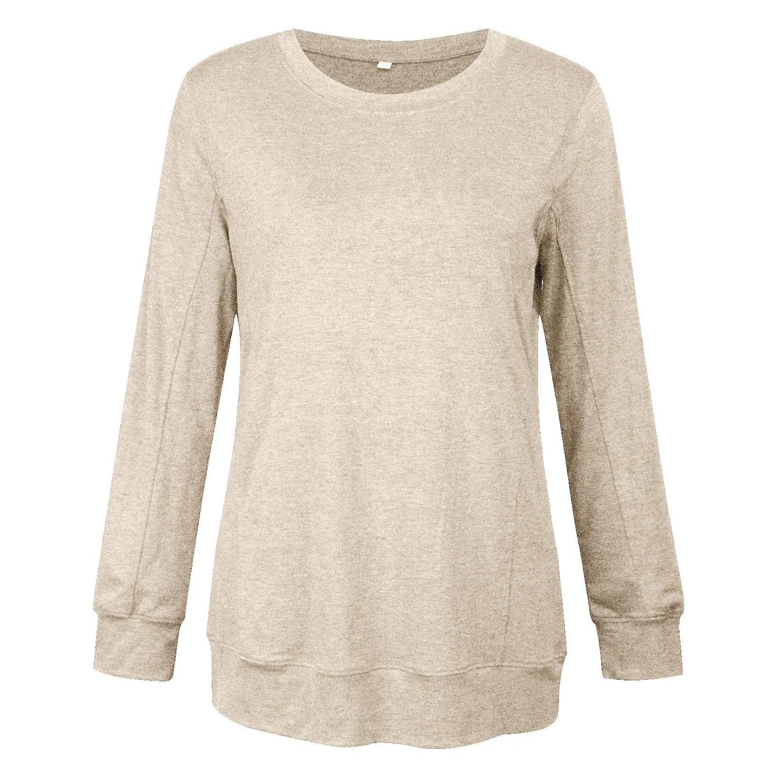 Elegant Long Sleeve Tops Round Neck Solid Color T Shirt For Womens Autumn Oversize Breath Comfty Casual 240712
