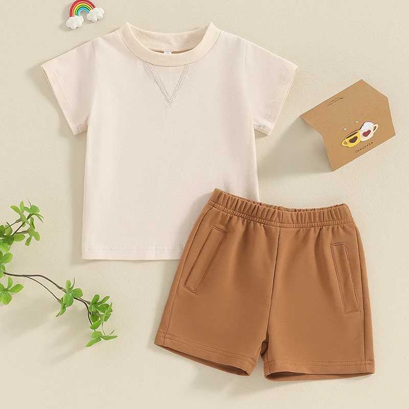 Clothing Sets Toddler Boys Summer Outfits Reverse Stitch V-Shape Pattern Short Sleeve T-Shirts Tops Elastic Waist Shorts 2Pcs Clothes Set KVB3