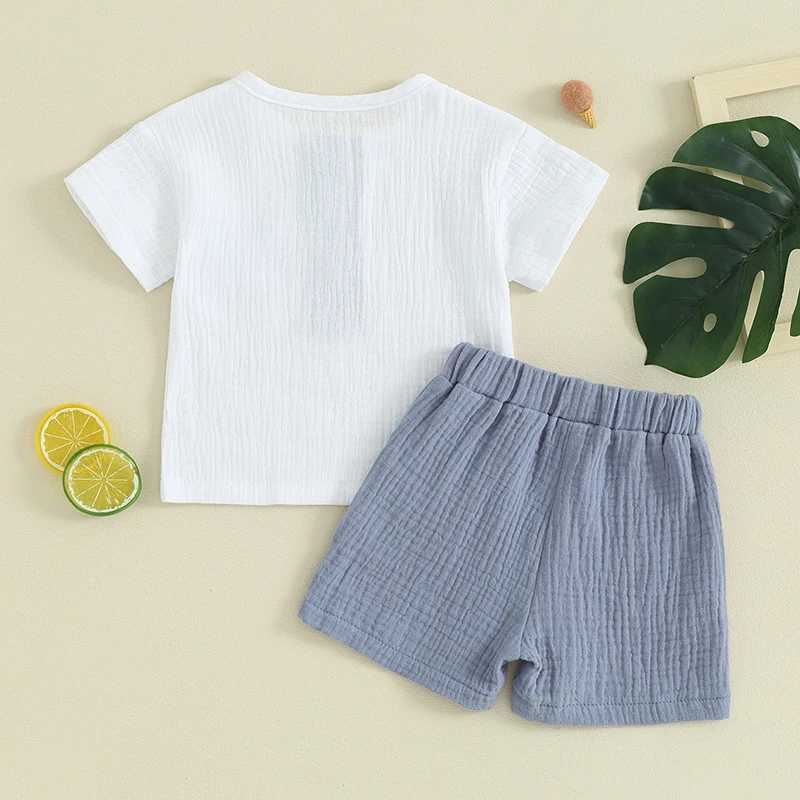Clothing Sets Cotton Linen Kids Clothes Outfit Summer Boy Clothing Sets Short Sleeve Round Neck Pocket Tops Shorts Children Clothing 0-3 Years P9K1