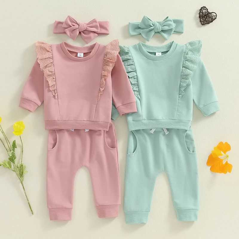 Clothing Sets 2024-05-22 Lioraitiin Baby Girl 2Pcs Fall Outfits Long Sleeve Lace Patchwork Pullover Tops + Pants Set Toddler Clothes