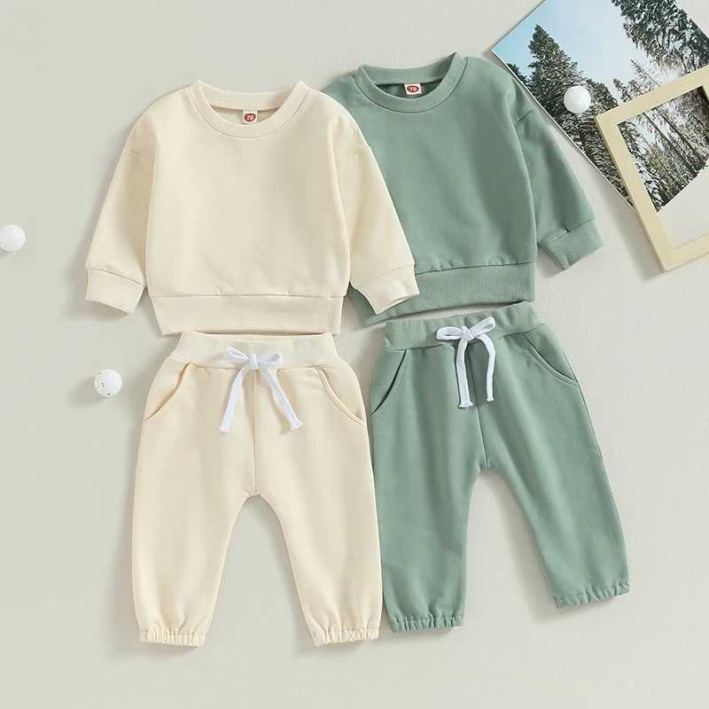 Clothing Sets 2023-07-05 Lioraitiin 0-3Years Toddler Boys 2Pcs Fall Clothes Sets Solid Long Sleeve Sweatshirt Tops Drstring Pants Sets