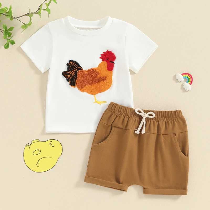 Clothing Sets Toddler Boys Summer Tracksuit Outfits Rooster Print Short Sleeve T-Shirt and Elastic Shorts Children Kid Boy Clothes Set