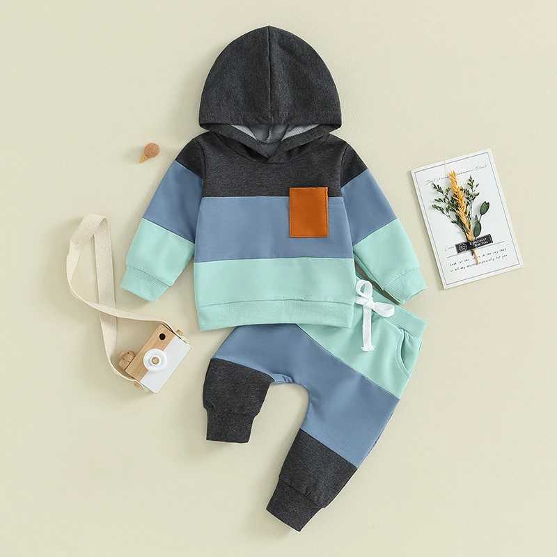 Clothing Sets 2023-09-07 Lioraitiin 0-3Y Toddler Kids Baby Boys Clothes Long Sleeve Contrast Color Hoodies Sweatshirts Drstring Pants Outfit