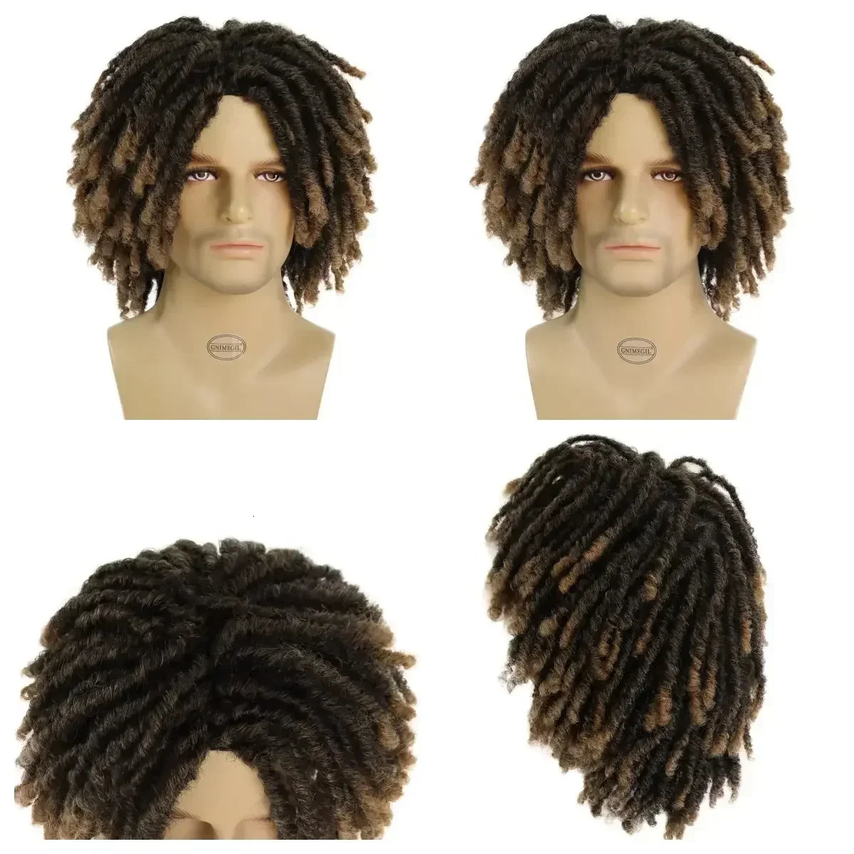 GNIMEGIL Synthetic Braid Wigs 14 Inches Short Wig for Men Afro Bob Ombre Brown Crochet Twist Hair Dreadlocks Wig Natural Rasta 240705