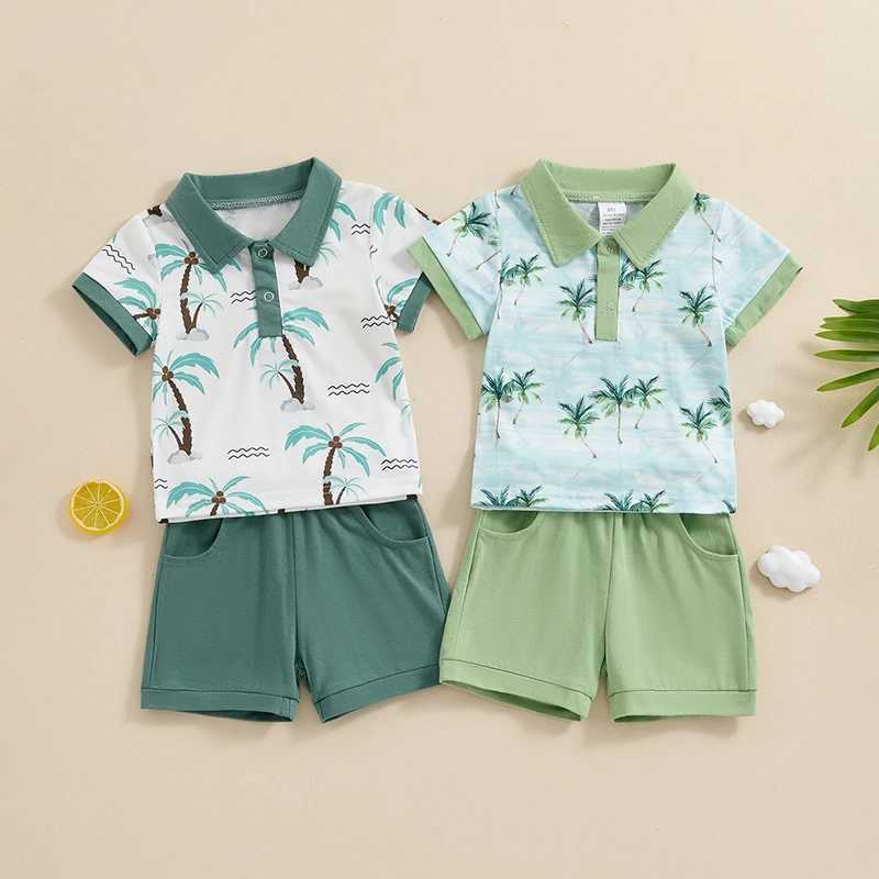 Clothing Sets 2024-04-01 Lioraitiin 6M-3Y Summer Baby Boys Clothes Set Short Sleeve Tree Print Shirt with Elastic Waist Shorts Outfit
