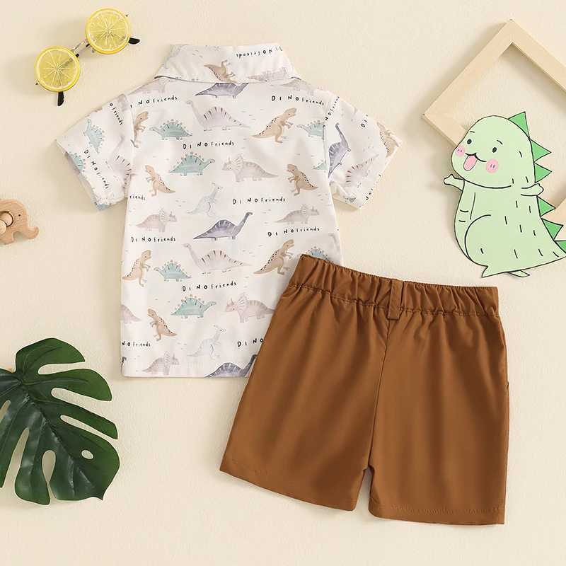 Clothing Sets 2024-04-19 Lioraitiin 2Pcs Baby Boy Summer Clothes Short Sleeve Dinosaur Print Bowtie Shirt + Shorts Set Toddler Outfits