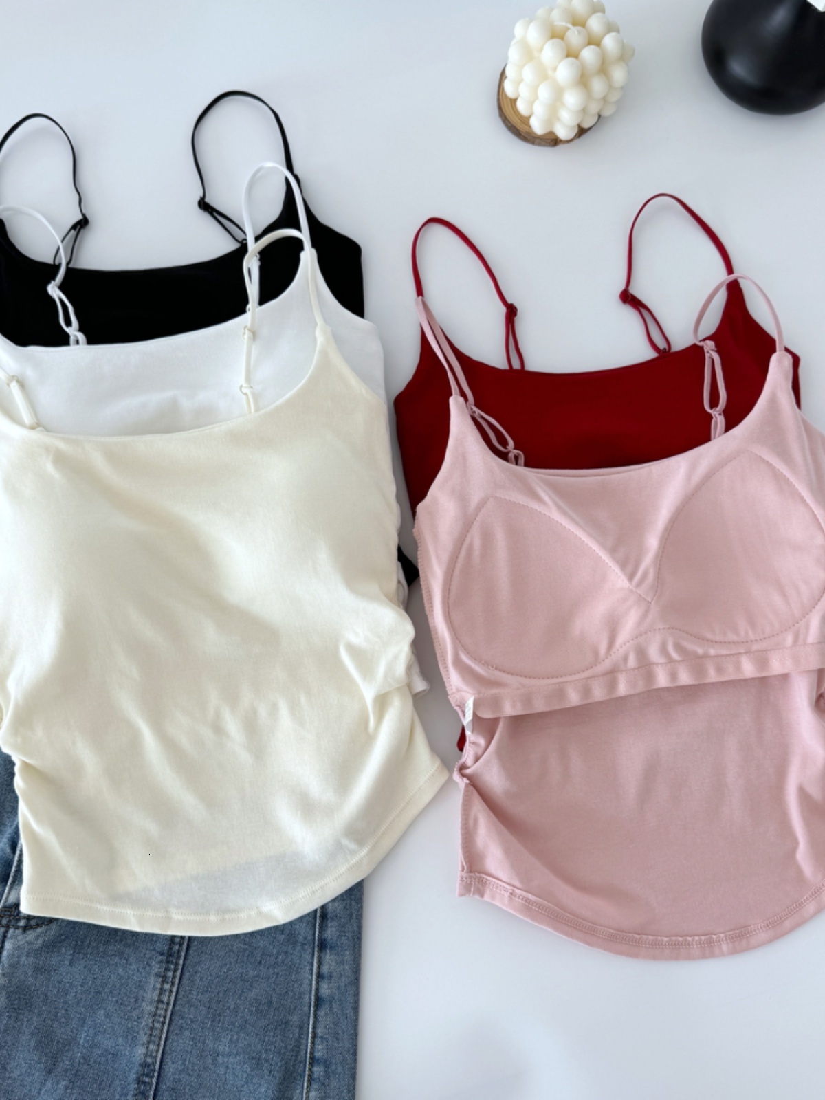 New Pure Desire, Sweet Spicy Design, Pleated Suspended Tank Women's Chest Cushion, Inner and Outer Wear, Slim Fit, Beautiful Back Top, Summer