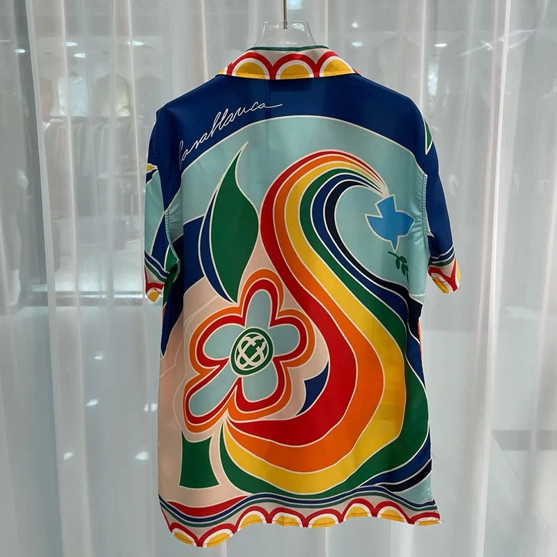 Mens Hawaiian Shirt Lapel Button Fashion Printing Short Sleeve Flower Casual Oversized Social Street Style Top 240708