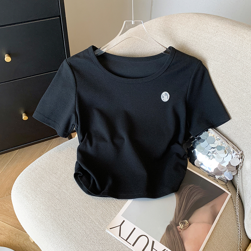 2024 Summer New Design Sleeve Shoulder Short Sweet and Spicy Girl Pure Desire Style T-shirt for Women