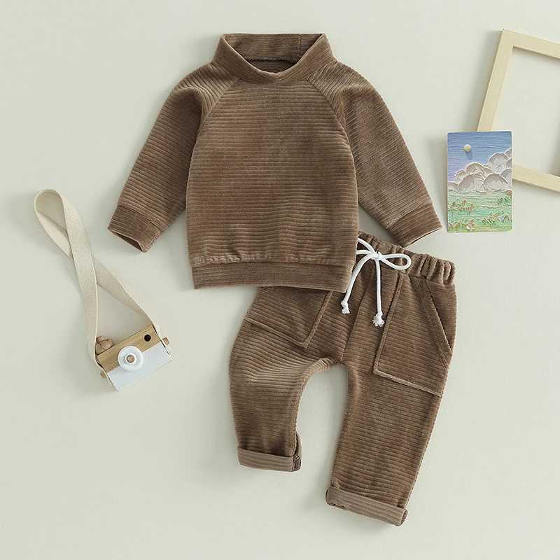 Clothing Sets 2023-06-19 Lioraitiin 0-4Years Toddler Baby Boy Girl 2Pcs Fall Outfit Striped Plush Long Sleeve Sweatshirt Solid Pants Set