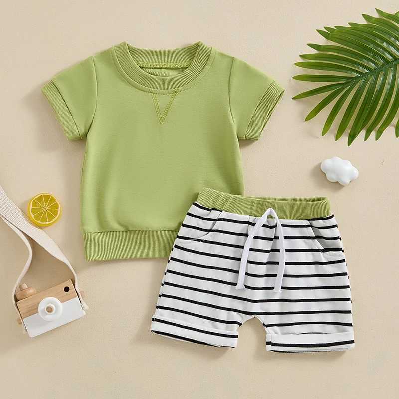 Clothing Sets 2024-03-18 Lioraitiin 0-3Y Toddler Baby Boys Shorts Set Short Sleeve Crew Neck T-shirt with Striped Shorts Summer Outfit