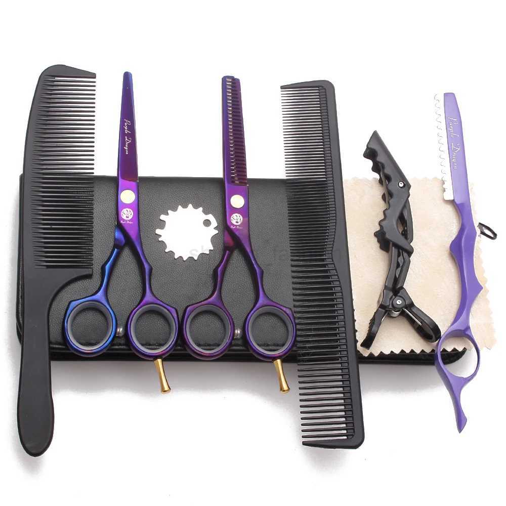 Hairdressing Scissors 5.5 Japan Stainless Purple Dragon Professional Hair Scissors Cutting Shears Set Thinning Scissors Z1104CL240715