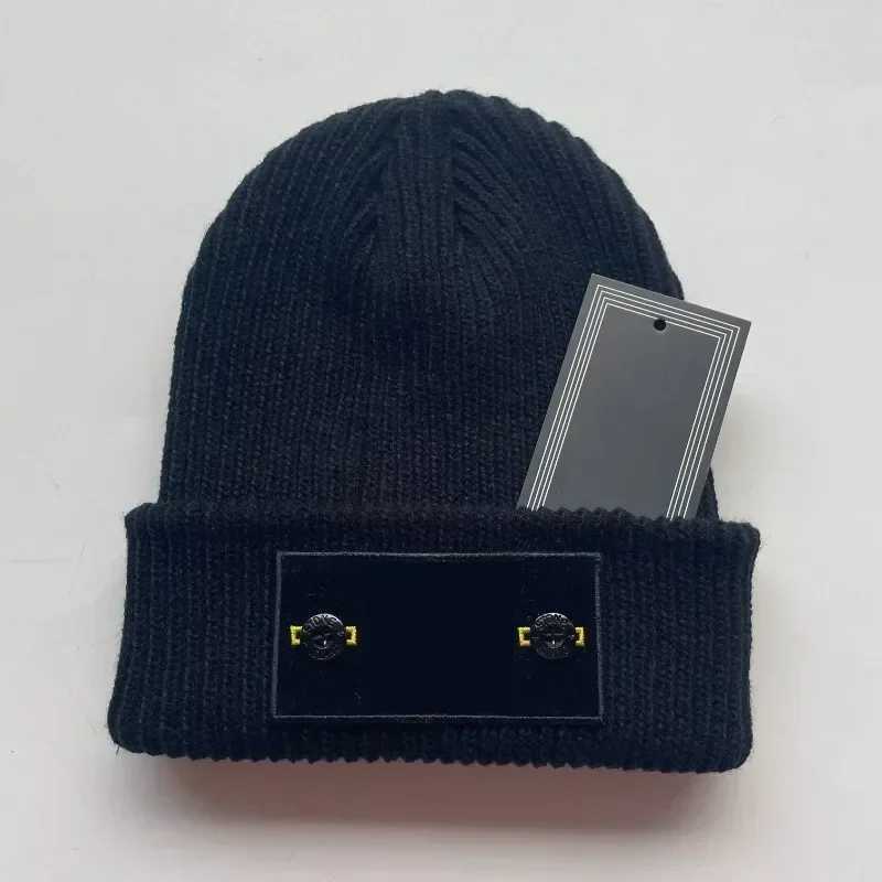 Beanie/Skull Caps 2024 Winter Knitted Hat Wool Warm and Fashionable Soft Beanie Mens Stone Hat Thick Label Ski Sports Knitted Velvet Free C J240711