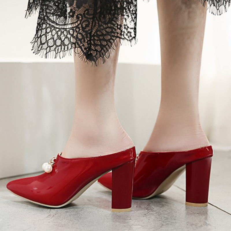 Shallow Sexy Slippers Women High Heels Summer Mules Shoes Ladies Brand Designer Pointed Toe Red White Sandals Large Size f26a 9a4