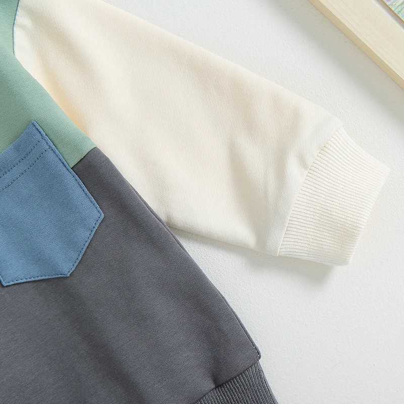 Clothing Sets Toddler Baby Boys 2 Piece Outfits Contrast Color Knitted Long Sleeve Hoodie Sweatshirt and Elastic Pants Spring Fall Clothes