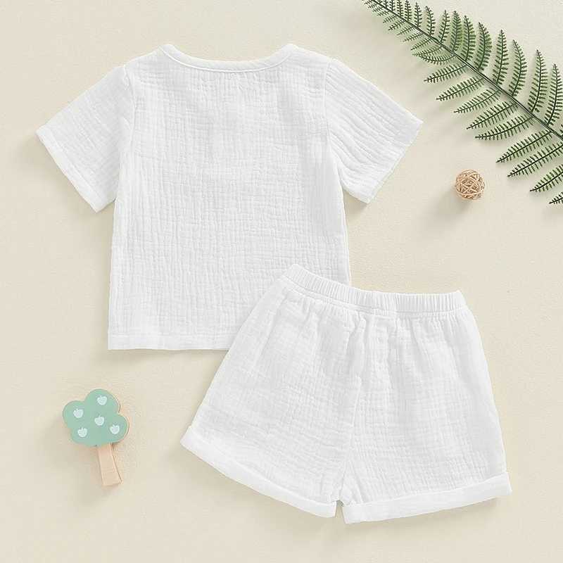 Clothing Sets 2024-04-30 Lioraitiin Baby Shorts Set Short Sleeve Button Front Solid Color T-Shirt and Shorts Toddler 2 Piece Outfits