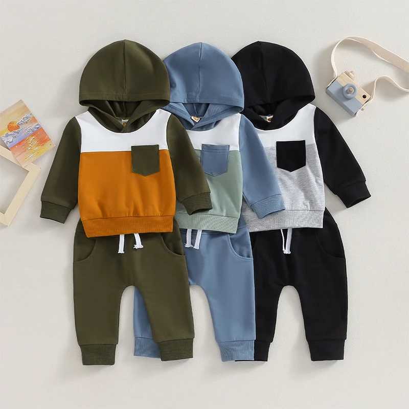 Clothing Sets 2023-08-01 Lioraitiin 0-3Y Infant Baby Boys Clothes Outfits Set Long Hooded Color Block Sweatshirts Pants Set Fall Clothing