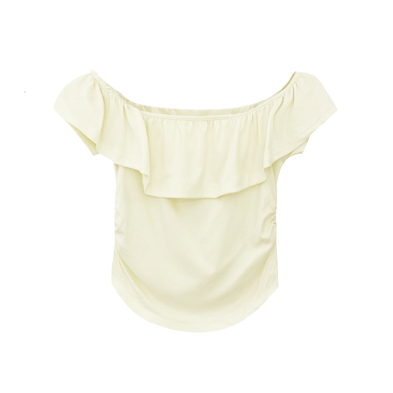 Design sense: One shoulder lotus leaf edge short sleeved T-shirt for women's summer 2024 new style temperament, waist cinching and pleated top