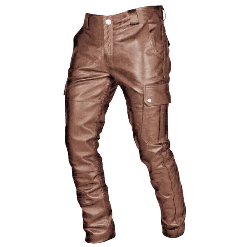 Men Leather Pants Black / Red / Brown Fashion Mens Dance Party Casual Trousers Large Size 5XL 240712