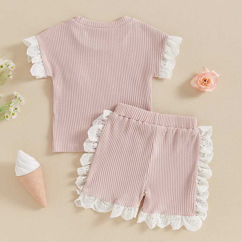 Clothing Sets 2024-04-23 Lioraitiin Kids Girls Shorts Set Short Sleeve Crew Neck Flower T-shirt with Shorts Patchwork Summer Outfit