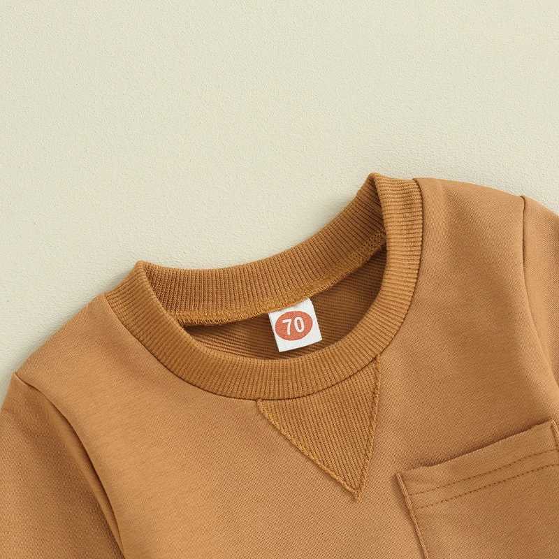 Clothing Sets 2023-10-11 Lioraitiin 0-18M Baby Boy 2Piece Outfits Solid Color Long Sleeve Sweatshirt +Pocket and Elastic Pants Toddler Clothes