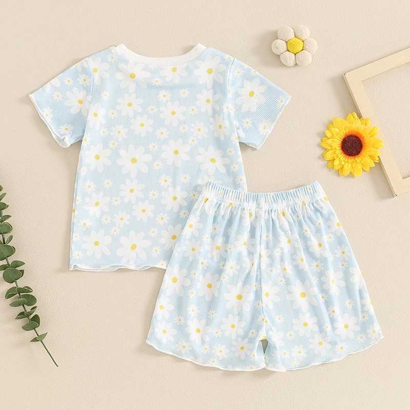 Clothing Sets 2024-04-06 Lioraitiin 6M-4Y Baby Girls Summer Shorts Sets Short Sleeve Crewneck Daisy Print Tops Shorts Sets 2PCS
