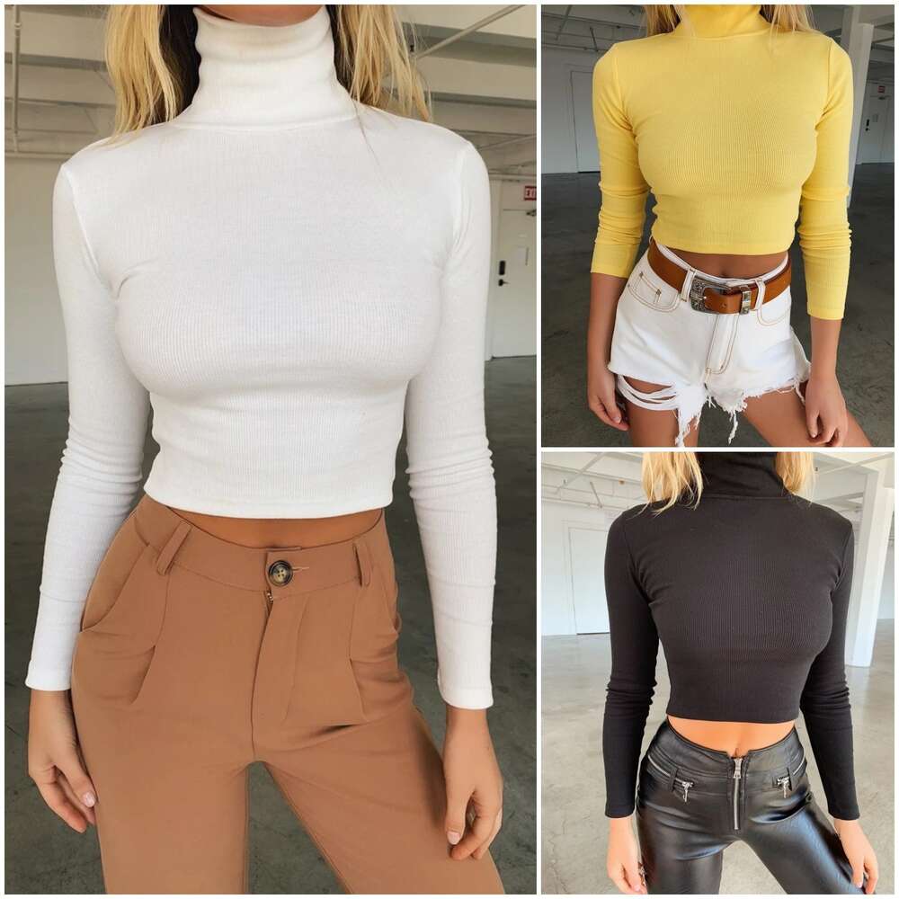 2023 Popular Loose Versatile Half Sleeve Hip Hop Slim Crop Top Casual Sports Fitness Brushed Couples Round Neck Women's Solid Turtleneck Man Woma