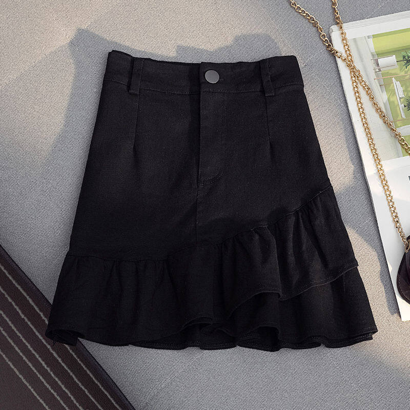 202 early spring new women's clothing Korean version fashionable versatile ruffle edge half skirt high waist slimming A-line package with short b