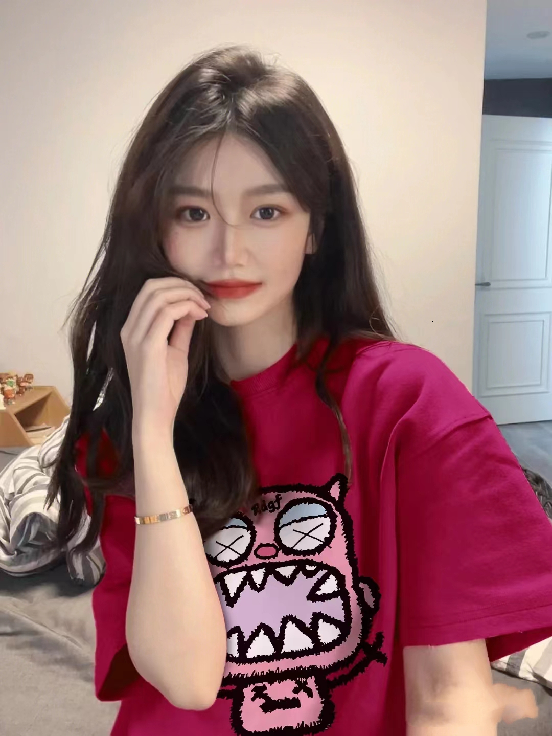 Official Picture 2023 Tiktok Cotton Rib Back Wrap Collar Shoulder Drop New T-shirt Versatile Large Women's Wear