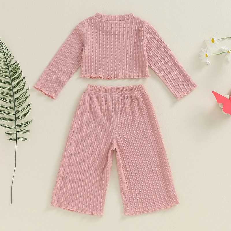 Clothing Sets 2024-05-05 Lioraitiin Kids Girls Pants Set Long Sleeve Crew Neck T-shirt Tops with Pants Clothing Set Fall Outfit