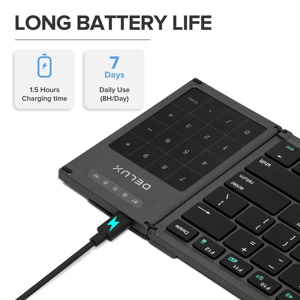 DeLUX KF17 Folding Keyboard Full Size Wireless Bluetooth Keyboard with 2-in-1 Touchpad Portable Compatible Multi-Device KeyboardM240715