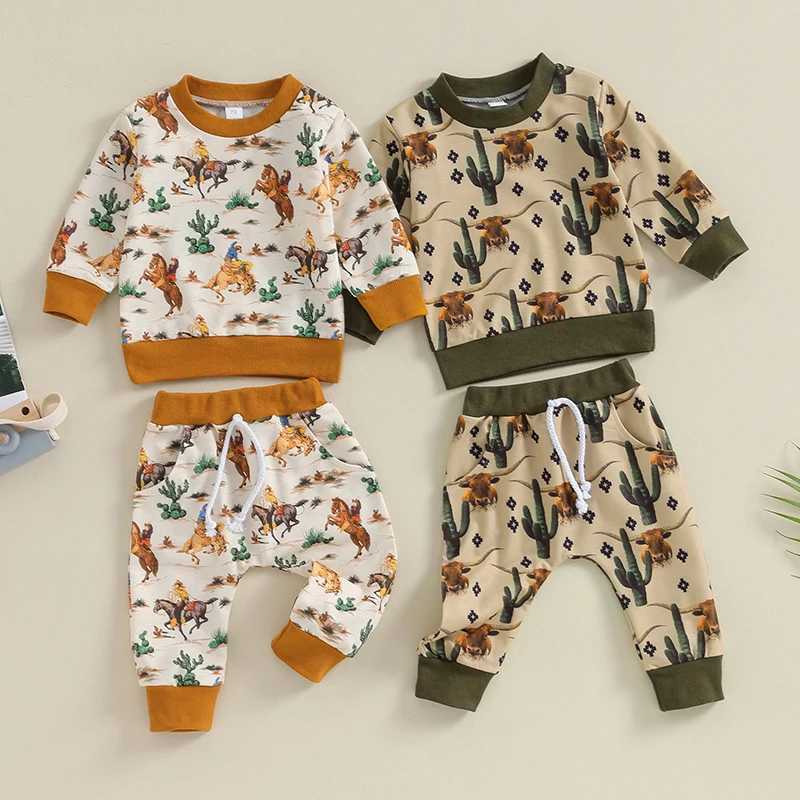 Clothing Sets 2023-09-04 Lioraitiin 0-3Y Toddler Girls Clothing Outfit Western Horse Long Sleeve Sweatshirt Elastic Pant Set Baby Fall Clothes