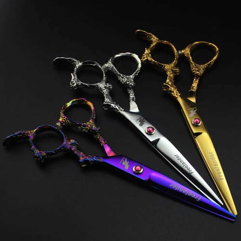 6 hair scissors professional salon hairdressing scissors japanese barber scissors Colorful dragon handle styling scissorsCL240715