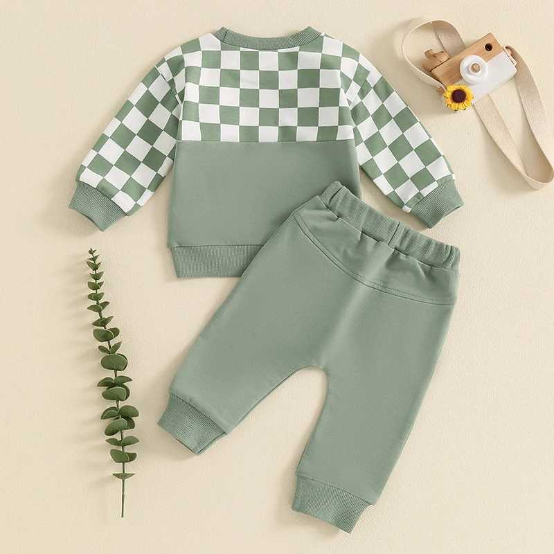 Clothing Sets 2PCS Autumn Baby Tracksuit For Toddler Boys Outfits Checkerboard Print Long Sleeve Sweatshirts Tops Pants Toddler Clothes Sets