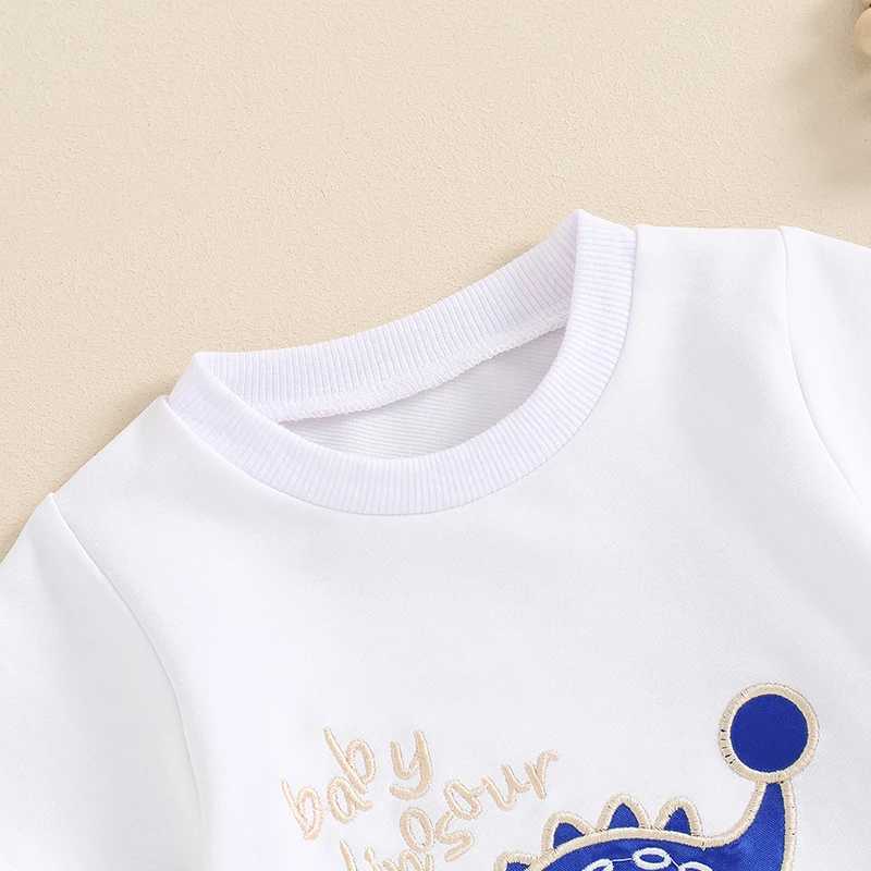 Clothing Sets 2024-03-19 Lioraitiin Toddler Boy Summer Outfit Dinosaur Embroidery Short Sleeve Tops with Elastic Waist Solid Color Shorts Set