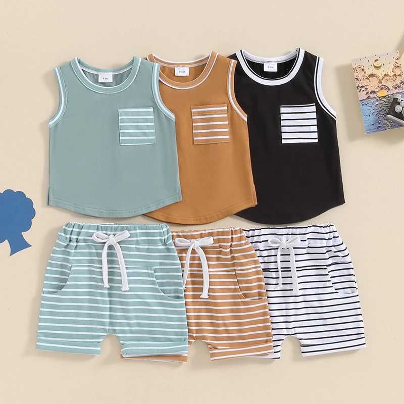 Clothing Sets 2024-03-04 Lioraitiin Toddler Boys Summer Outfits Pocket Sleeveless Tank Tops and Stripe Elastic Waist Shorts Clothes Set