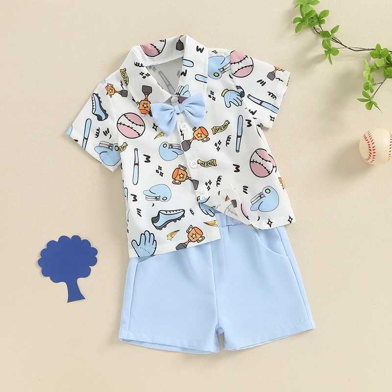 Clothing Sets 2024-04-10 Lioraitiin Baby Kids Boys Shorts Set Short Sleeve Baseball Print Bow Tie Shirt with Elastic Waist Shorts Outfit