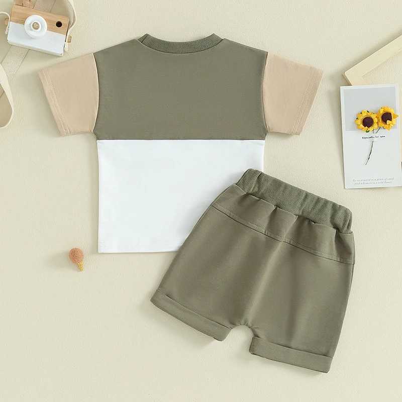 Clothing Sets Infant Baby Boys 2PCS Clothes Suit Short Sleeve Contrast Color T-shirt + Elastic Waist Shorts Toddler Boys Casual Outfit 8QBQ