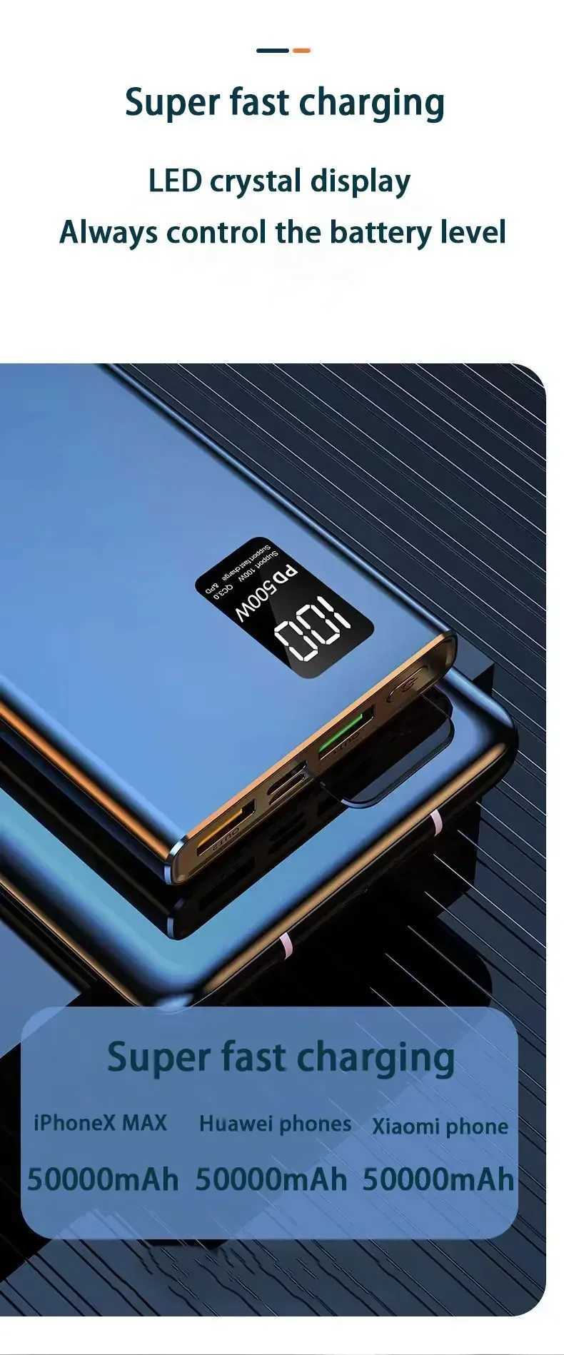 500W Super Fast Charging 50000 MAh Power Bank with 100% Sufficient Capacity for Mobile Power Supply for Various Mobile PhonesM240715