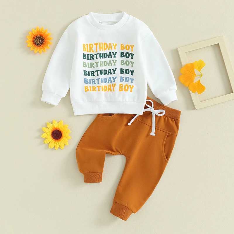Clothing Sets 2023-09-07 Lioraitiin 0-3Y Toddler Boys Birthday Outfits Letter Print Long Sleeve Sweatshirts Solid Color Long Pants Clothes Set