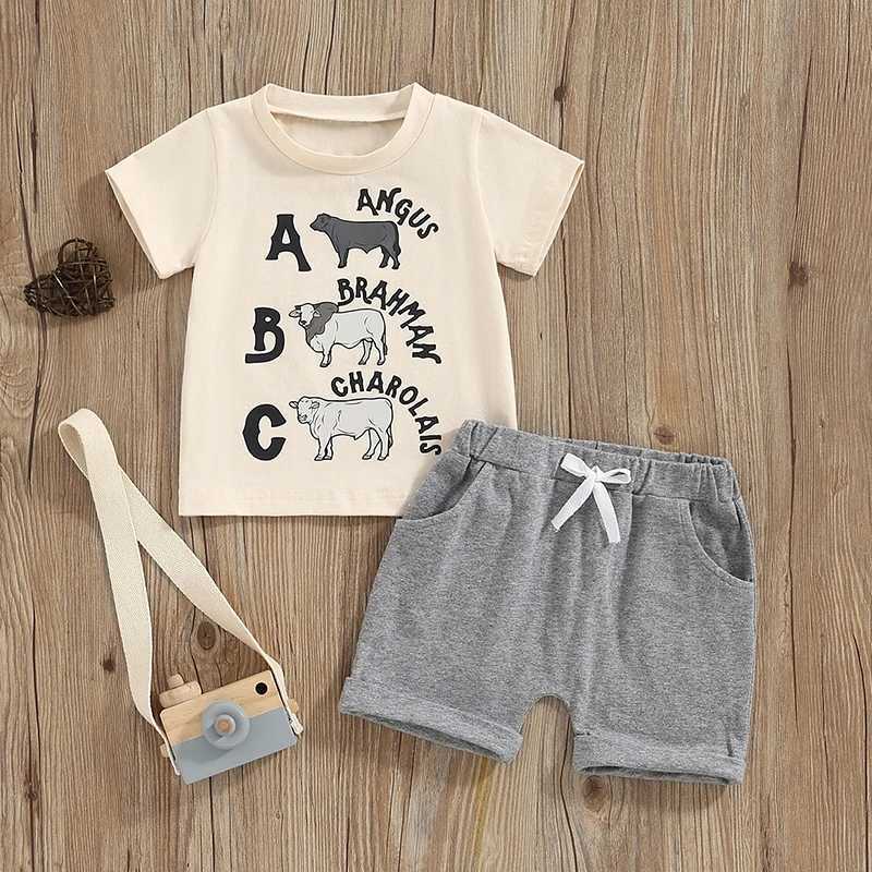 Clothing Sets 2024-03-23 Lioraitiin Summer Baby Outfits Alphabet Print Short Sleeve T-Shirt and Elastic Shorts Set Toddler Girl Boy Clothes