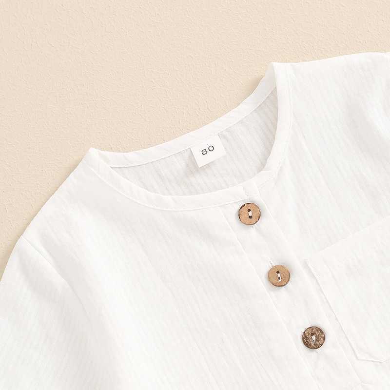 Clothing Sets 2024-04-16 Lioraitiin Kids Boys Shorts Set Single Breasted Round Neck T-shirt Tops Soft Solid Color Shorts Casual Outfits